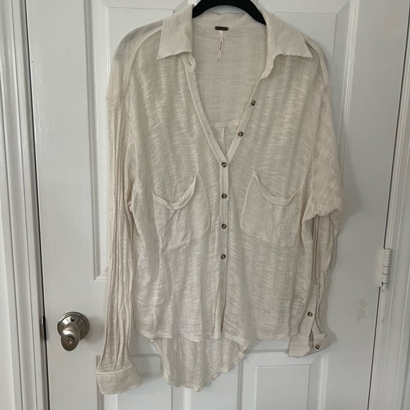 Free People cream long sleeve button down top - Picture 2 of 14